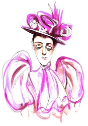 Edith Wharton - caricature en couleur de la romancière et nouvelliste américaine (1861-1937)
